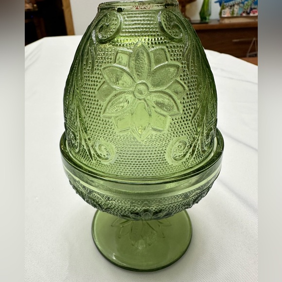 Vintage Indiana Tiara Glass Pine Green Footed Fairy Lamp - Picture 2 of 4